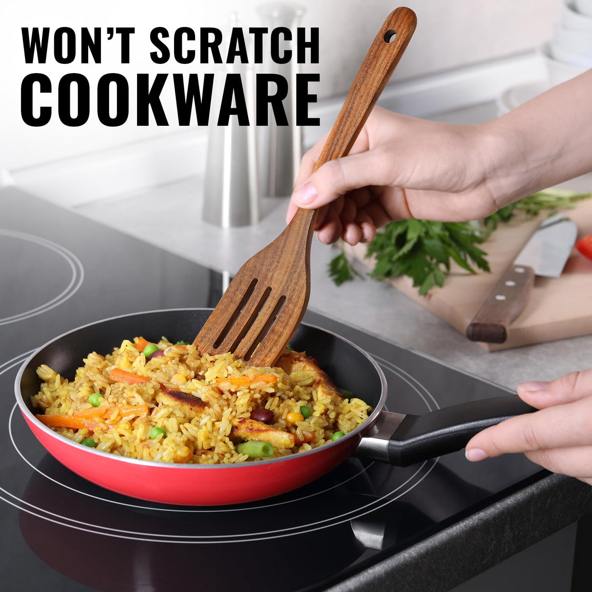 Zulay Kitchen Premium Slotted Spatula - Durable Teak Wooden Spatula For Cooking, Flat Wooden Spatula For Kitchen Use, Smooth Finish Natural Teak Spatula, Non-Stick Wooden Spatula Zulay Kitchen