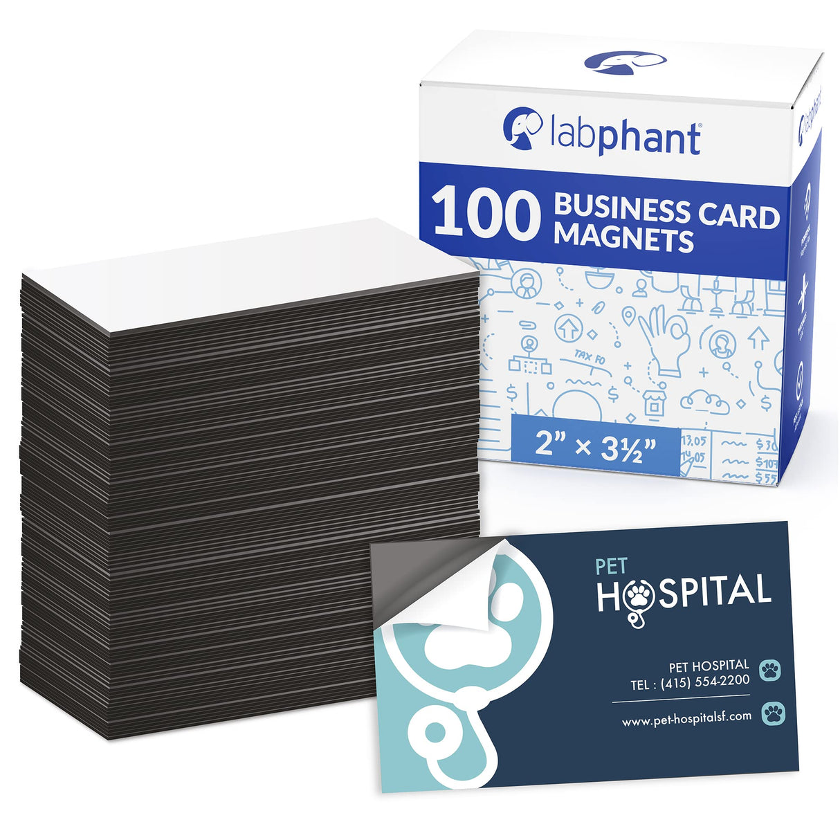 Business Card Magnets Pack of 100 – Customize with Peel and Stick Adhesive Magnet to Create Personalized Magnetic Business Cards as Promotional Items - Essential Large, Mid and Small Business Supplies labphant
