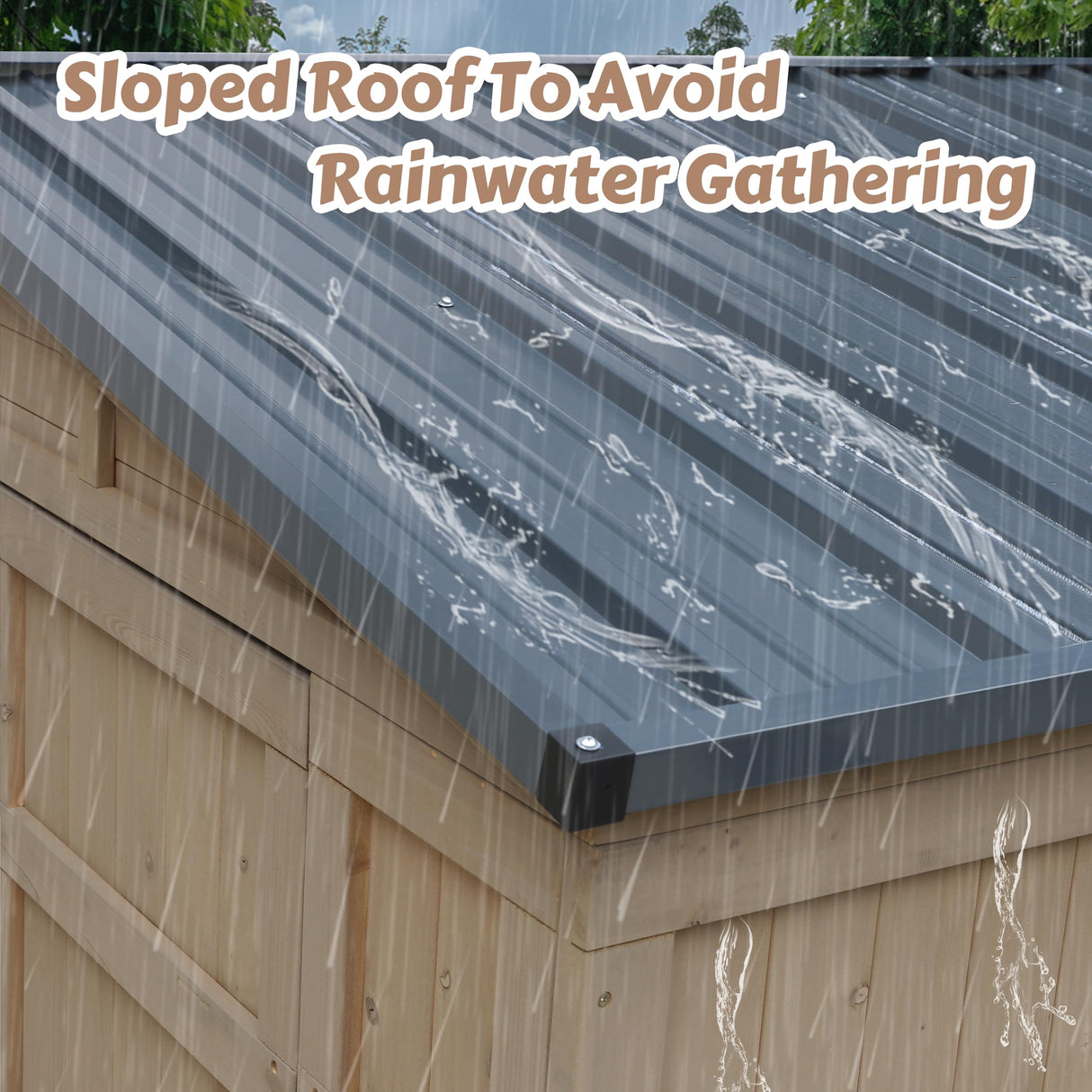 MUPATER 8×4 FT Wooden Storage Shed for Outdoor, Lean-to Shed Kit with Thickened Galvanized Steel Panels, Double Wide Door & Extra Side Door, Wooden Tools Shed with Air Vents for Patio Garden MUPATER