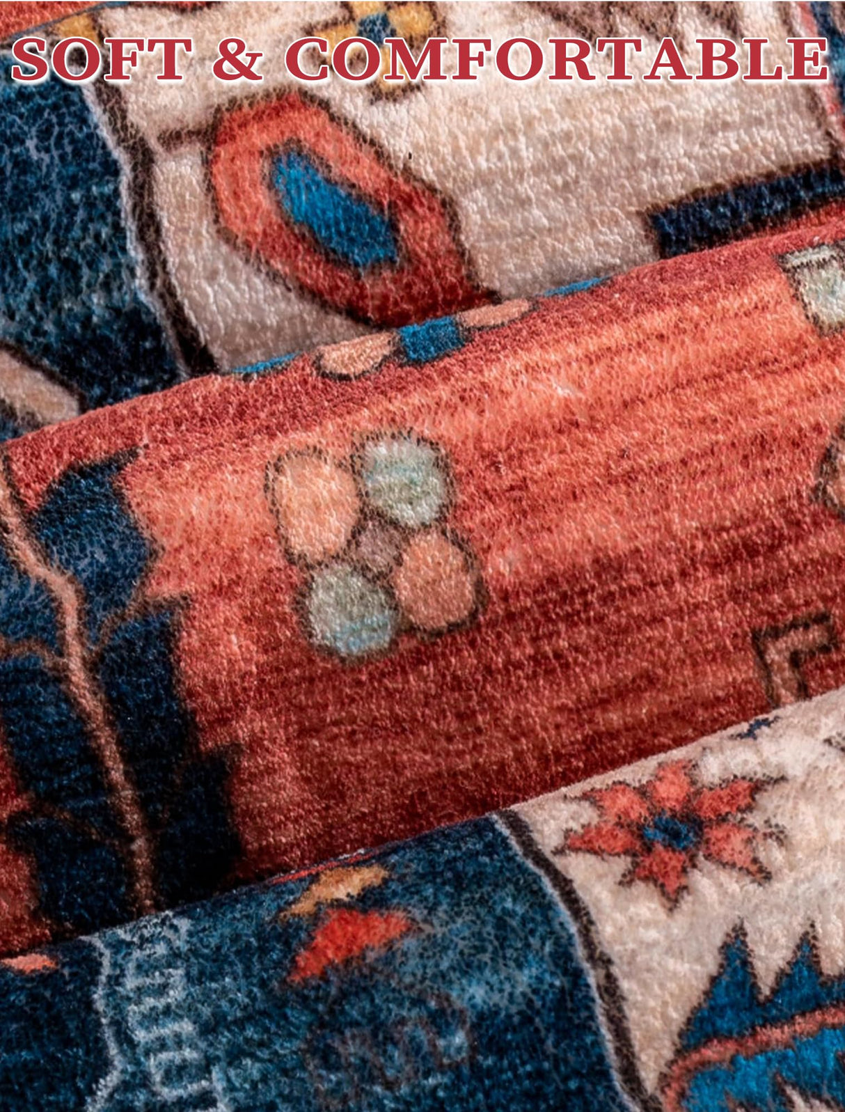 SERISSA Boho Washable 2'6"x8' Non-Slip Vintage Rust Hallway Kitchen Runner Rug - Ultra Soft Print Distressed Tribal Floor Carpet for Bedroom Bathroom Laundry Room SERISSA