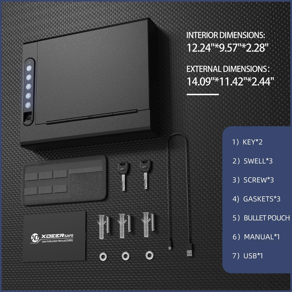 XDeer Wall Gun Safe, Biometric Gun Safes for Pistols, Quick-Access Handgun Safe with Fingerprint & Digital Key Pad, Pistol Safe for Home, Up to 1 Full-size pistol S008QG XDeer