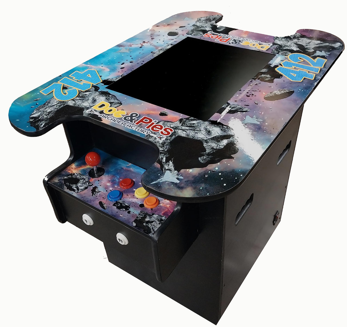 Doc and Pies Arcade Factory Full Size Professional Cocktail Arcade Machine | 412 Classic Games | 2-Player | Full Size LCD Screen, Buttons and Joystick Doc and Pies Arcade Factory