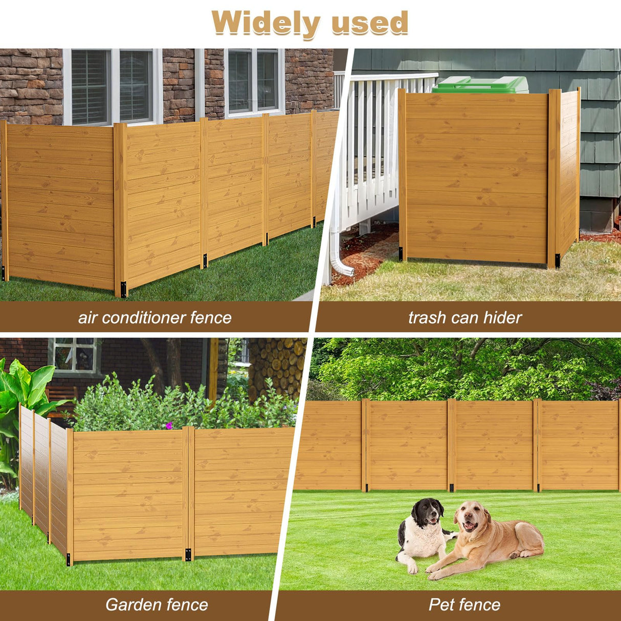 ROOMTEC 38"W X 42"H Air Conditioner Fence Panels, 4 Panels Privacy Fence for Outside Privacy Screens Trash Can Enclosure with Metal Stake,Trash Can Screen Fence Pool Equipment Fence, Seamless Wood ROOMTEC