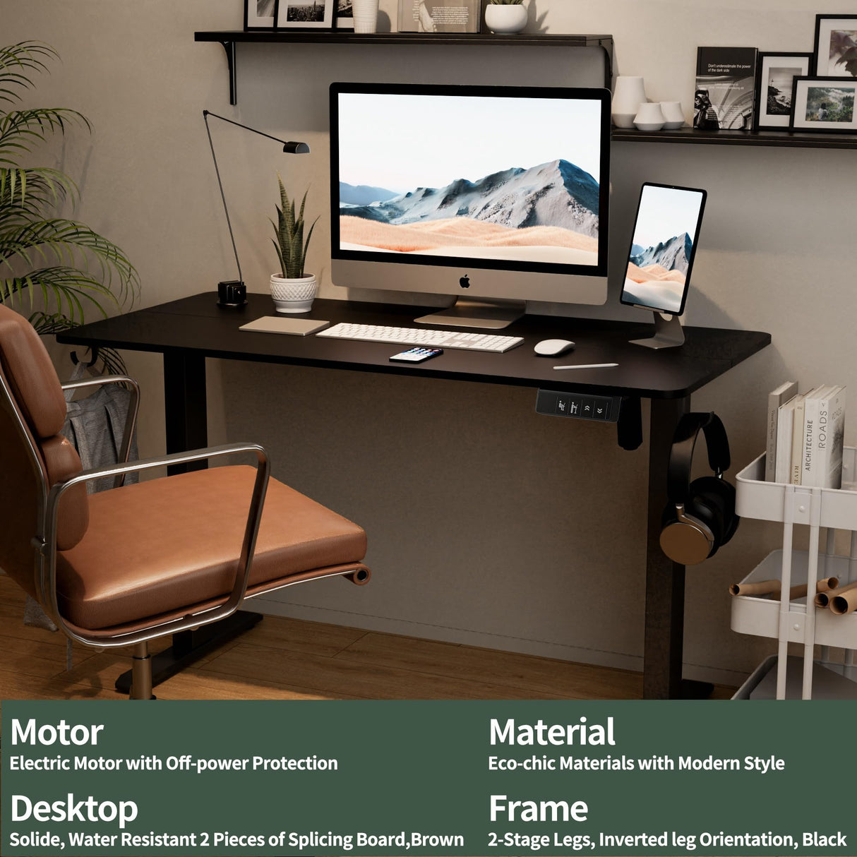 TIQLAB Standing Desk, 47 x 24 inch, Electric Height Adjustable, Black Frame/Black Top, 20001 TIQLAB