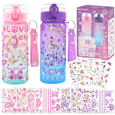 TOUPONS Decorate Your Own Water Bottle Kits Gifts for Girls Ages 4-6-8, DIY Mermaid Unicorn Water Bottle, Fun Kids Arts & Crafts Sticker Toys - 4 5 6 7 8 Year Old Girls Birthday Easter Gifts, 2-Pack