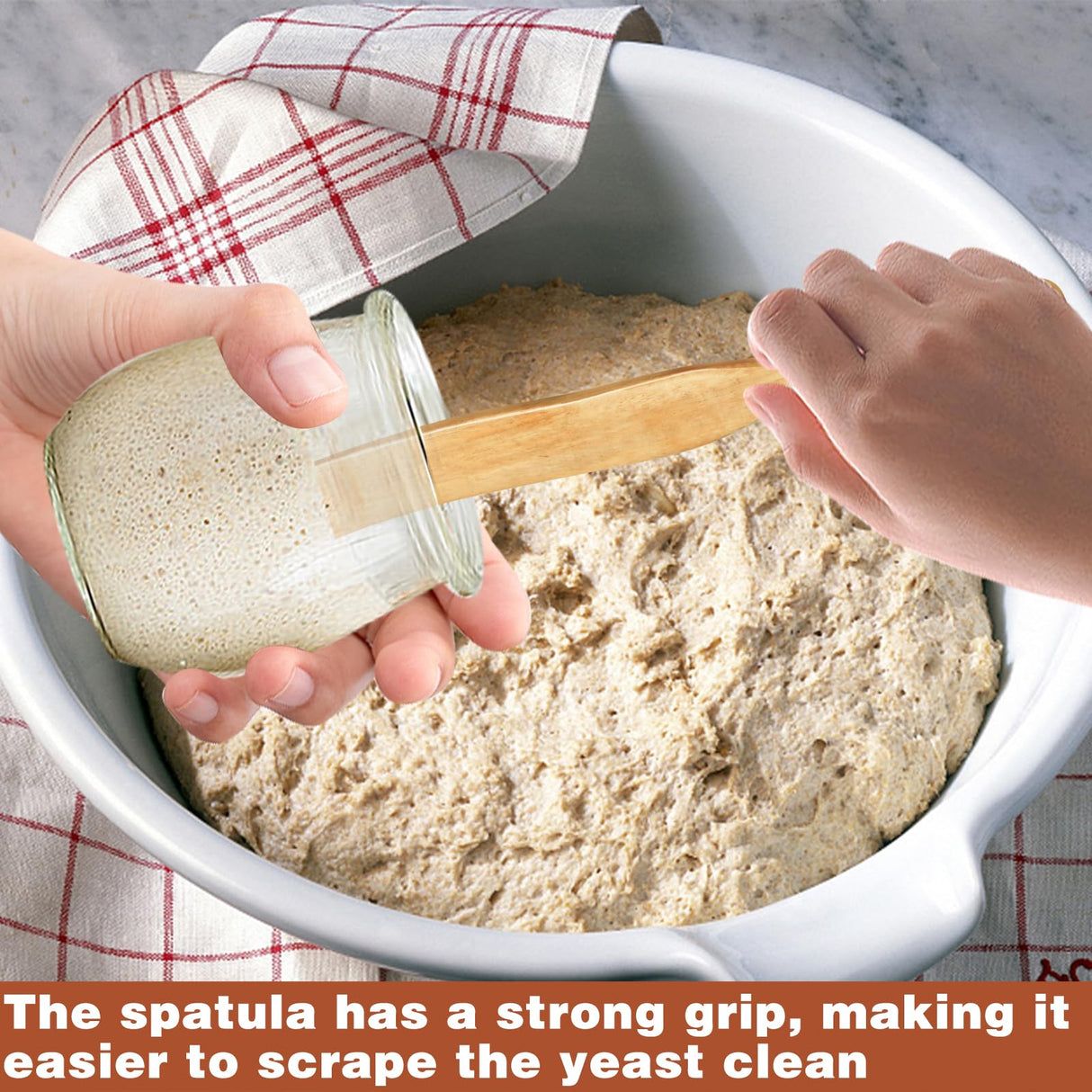 2Pcs Wooden Spatula for Cooking, Sourdough Spurtles Kitchen Tools Wooden Spurtle Spatula Dough Stir with Hanging Holes Sourdough Spatula, Kitchen Sourdough Tools Fermentation Use Wood Spatula HINGTAI