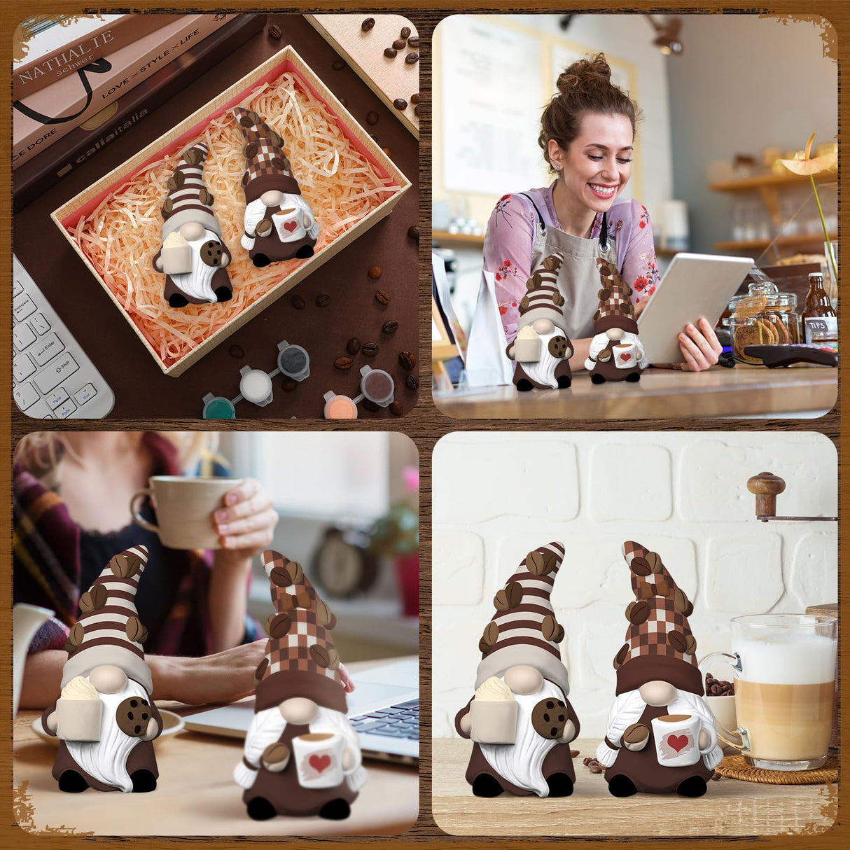 Hollowfly 2 Set Ready to Paint Your Own Gnome Statue, 4" Mini Paintable Ceramics Blank Gnome Figurine Craft DIY Art with Brush Palette Paint for Adult Mother Employee Appreciation Gift (Coffee Style) Hollowfly