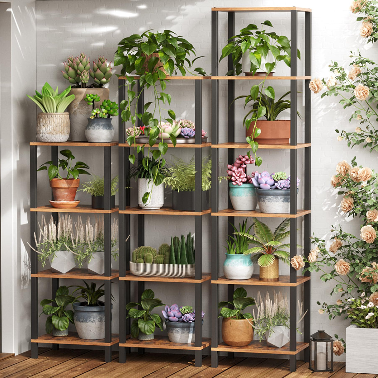 TUTOTAK 4-Tier Narrow Bookshelf for Small Spaces in Rustic Brown TUTOTAK