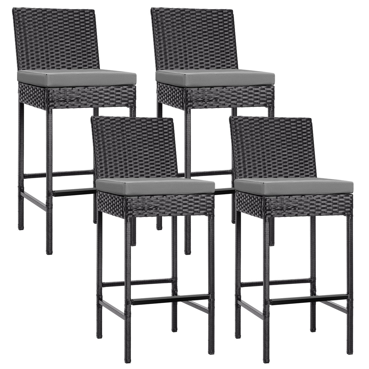 VIVOHOME Outdoor Wicker Barstool 4 Packs, Bar Chairs PE Rattan Materail, Patio Stools with Cushions, Black VIVOHOME