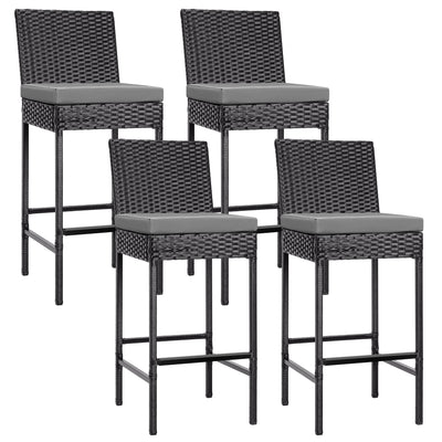 VIVOHOME Outdoor Wicker Barstool 4 Packs, Bar Chairs PE Rattan Materail, Patio Stools with Cushions, Black