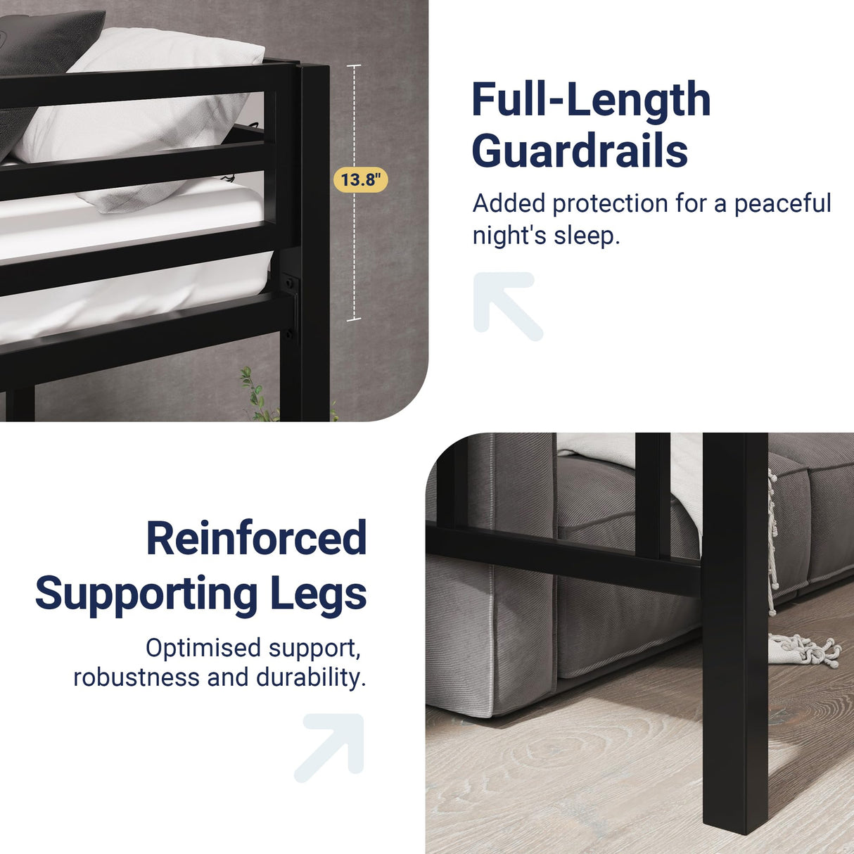 Allewie Metal Loft Bed Twin Size with Guardrail and Ladder, Small Space Saving Design for Bedroom Kid Room and Dorm, No Box Spring Needed, Black Allewie