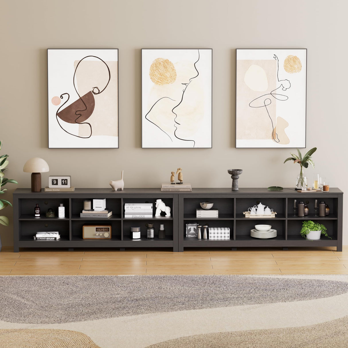 BVIUNTWO TV Stand for 110 Inch TV, Black Entertainment Center for 90+ inch TV Console Table with 12 Cubby Storage, Classic Television Stands for Living Room,Bedroom BVIUNTWO