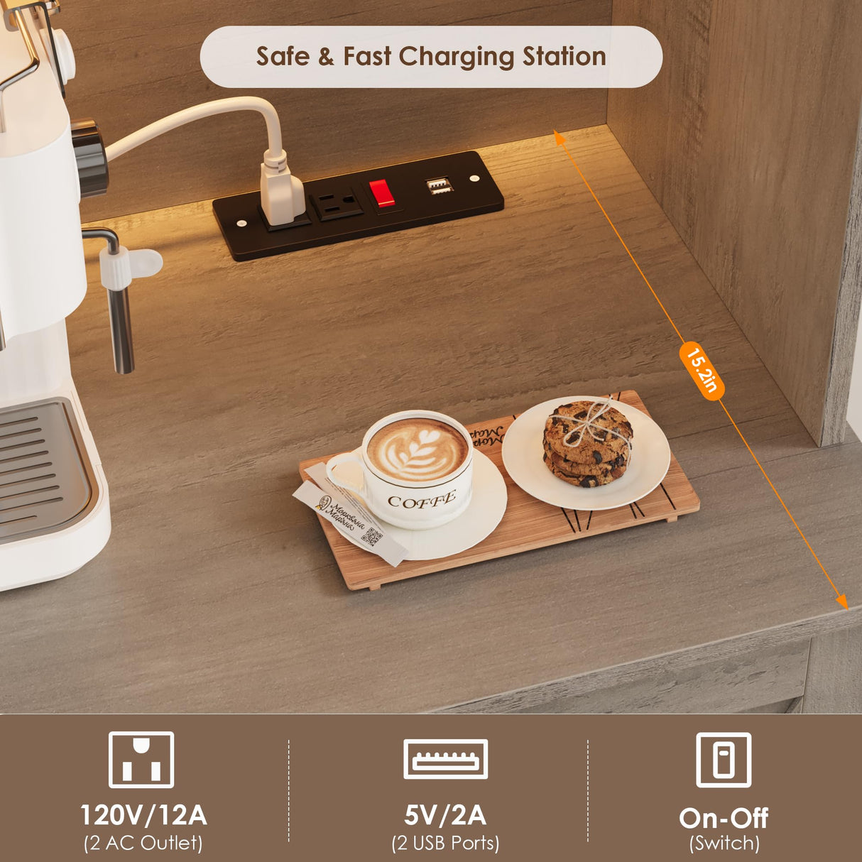 HIFIT 72.8” Tall Kitchen Pantry Cabinet with LED & Charging Station, 55” Wide Farmhouse Pantry Storage Cabinet with Microwave Stand&Shelves&Barn Doors, Kitchen Hutch Coffee Bar for Living Room, Grey HIFIT