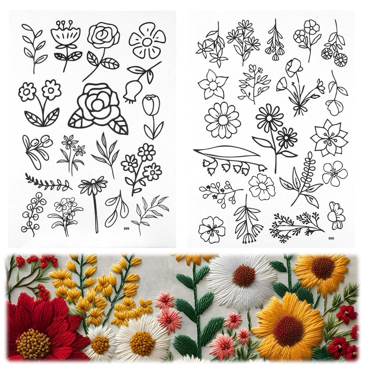 2 Sheets 39 PCS Water Soluble Embroidery Patterns, Stick and Stitch Embroidery Designs, Stick and Stitch Stencil Hand Stitching for Sewing Enthusiasts and Beginners, Large Flowers and Leaves YQQYG