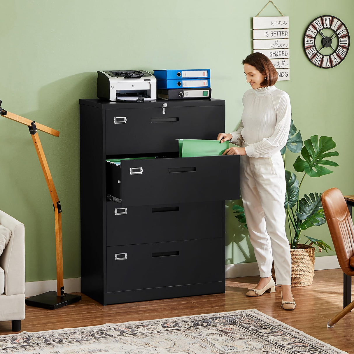 Letaya File Cabinets,4 Drawer Metal Lateral Filing Organization Storage Cabinets with Lock,Home Office for Hanging Files Letter/Legal/F4/A4 Size (Require Assembly) Letaya