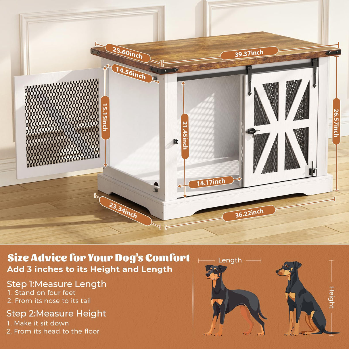 VOPEAK Farmhouse Dog Crate Furniture, Heavy Duty Large Dog Crate for Medium Large Dogs, XL Dog Crate Dog Kennel Indoor with Double Doors, Chew Resistant End Table for Bedroom Living Room, White VOPEAK