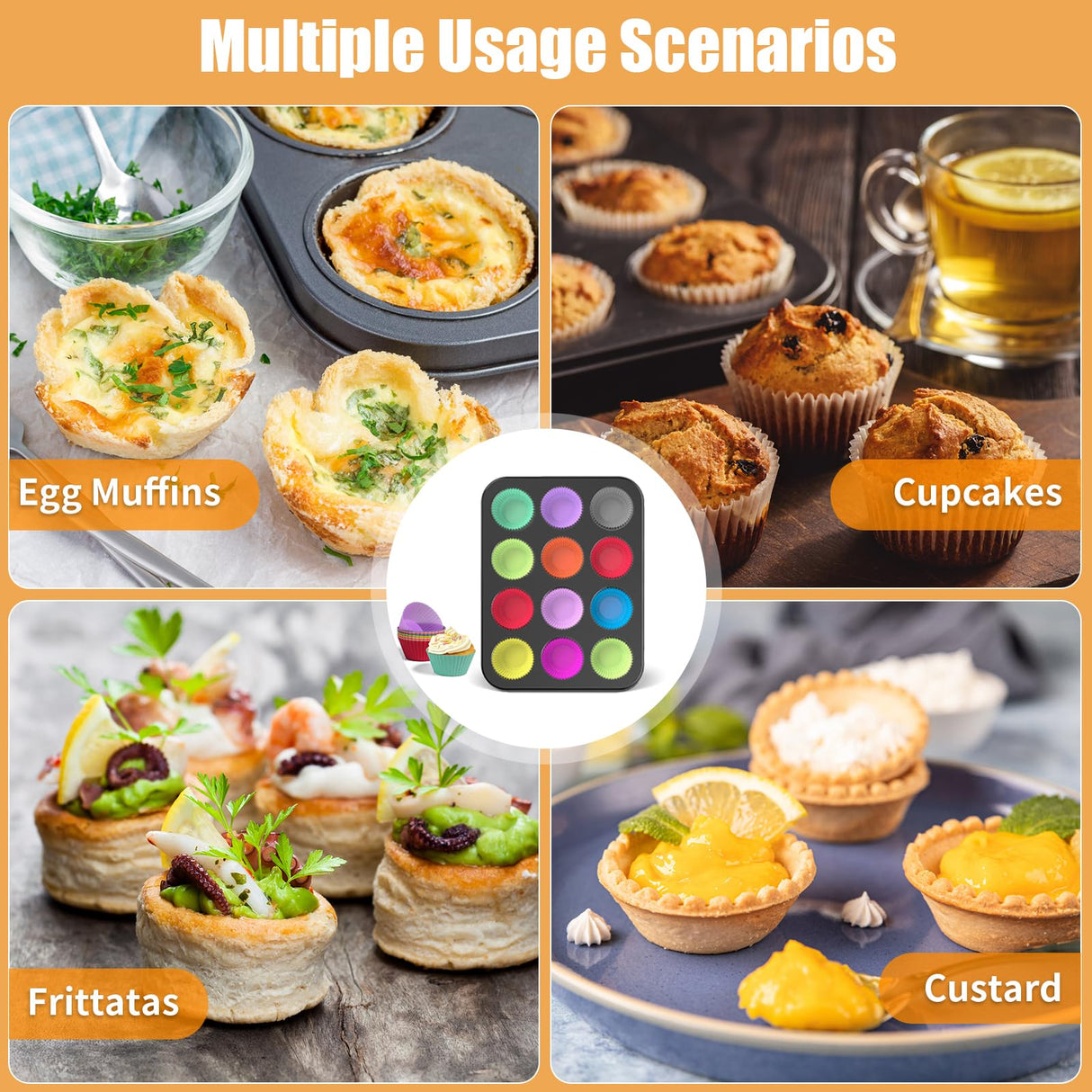 WIBIMEN Muffin Pan with 12 Silicone Cupcake Baking Cups - Non-stick Regular Size Cupcake Pan - Reusable Muffin Tin Baking Pans Set for Making Muffin Cakes, Tart, Bread(1PCS: 12-Cup Regular) WIBIMEN