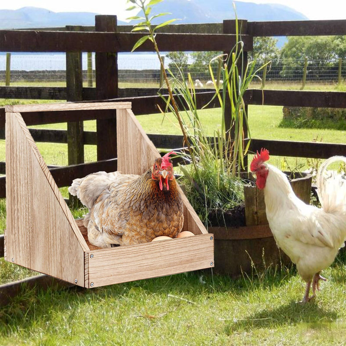 Chewoof 2 Pack Chicken Nesting Box, Wooden Chicken Coop, Chicken Coop Accessories, Chicken Laying Nest Box for Poultry Farm, Poultry Nesting Boxes with Nest Box Pads Chewoof