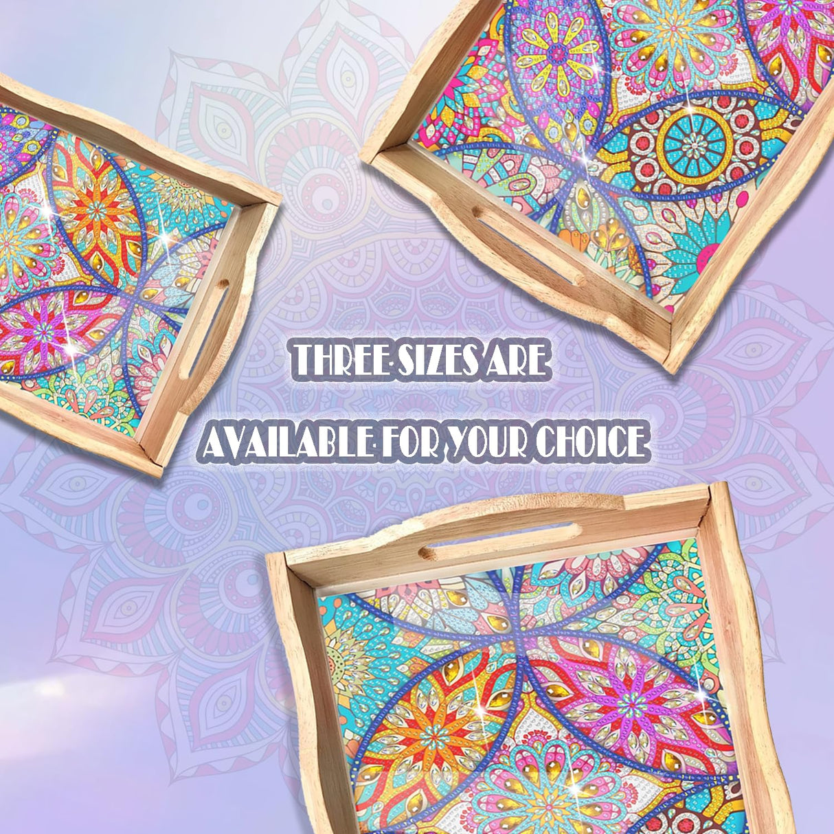 EWJRNSF Diamond Art Kits for Adults Wooden Serving Trays with Handles, 5D Diamond Painting Big Gem Arts and Craft Gifts Trays Decor Gift Home Decor 7.8x11.8 Inches Mandala A EWJRNSF