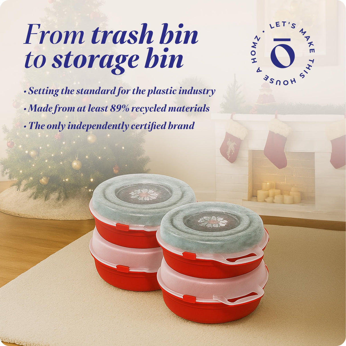 HOMZ 6-Pack Seasonal Holiday, Decorative Wreath Storage Organizer, 24 Inch, Red & Clear - Stackable Plastic Containers for Christmas Ornament Decorations HOMZ