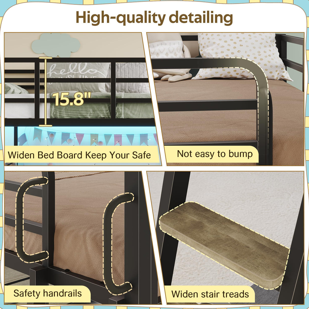 busyaeh Low Loft Bed Full Size,Full Loft Bed for Kids with 9 Storage Drawers & 15.8" H Safety Guardrail & Inclined Ladder & Safety Handrail & LED Lights and Charging Station,Toddler Loft Beds,Oak Gray busyaeh