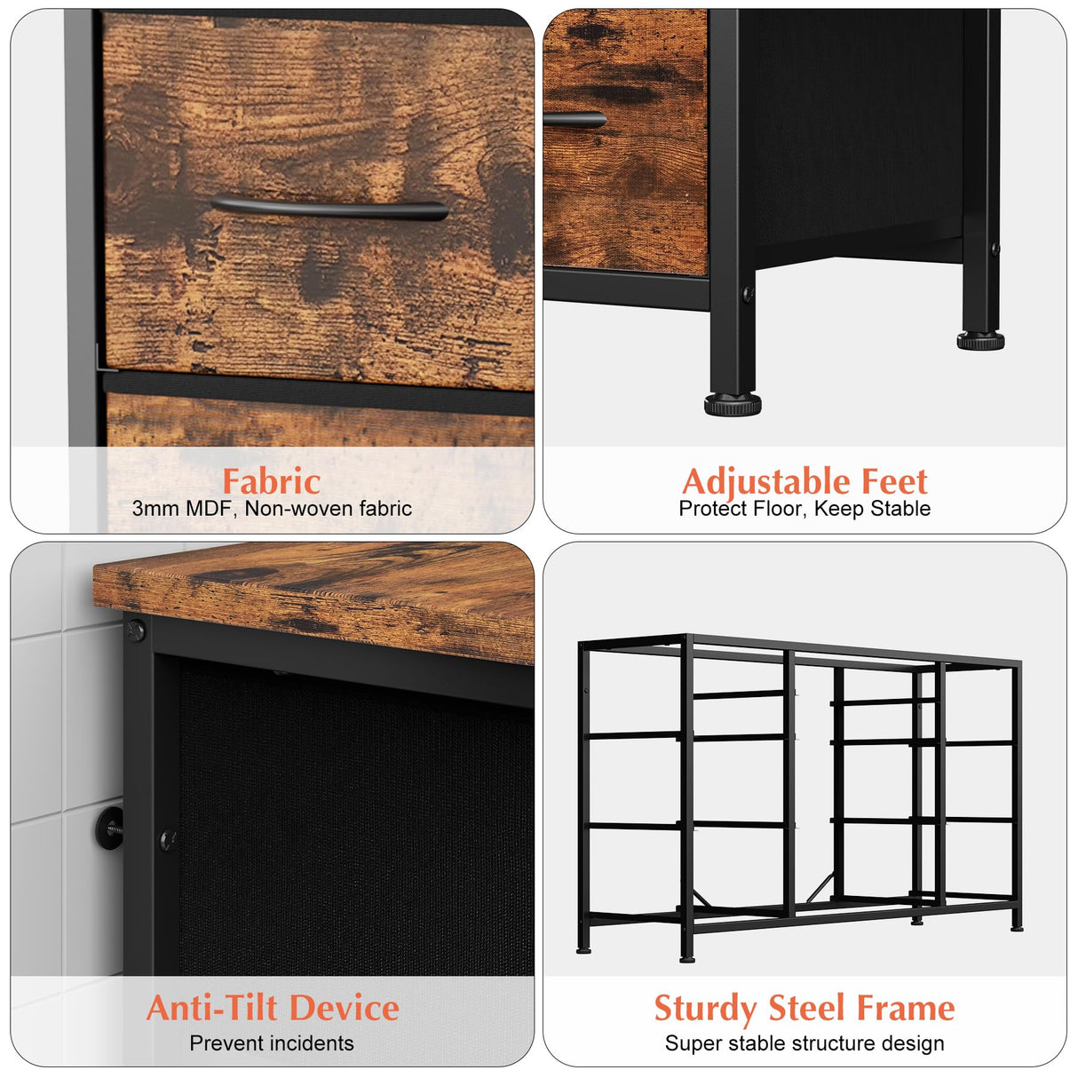 Takywep 10 Drawer Dresser for Bedroom with Wooden Top, Rustic Brown Tv Stand Dresser with Power Outlet for 55", Bedroom Dressers with Drawers, Fabric Drawer Dresser for Bedroom, Big Storage… Takywep