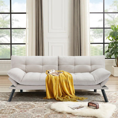 Edbuosy Comfortable Futon Sofa Bed, Memory Foam Loveseat, Convertible Adjustable Sofa Bed CouchSuitable for Office, Home, and Bedroom (White)