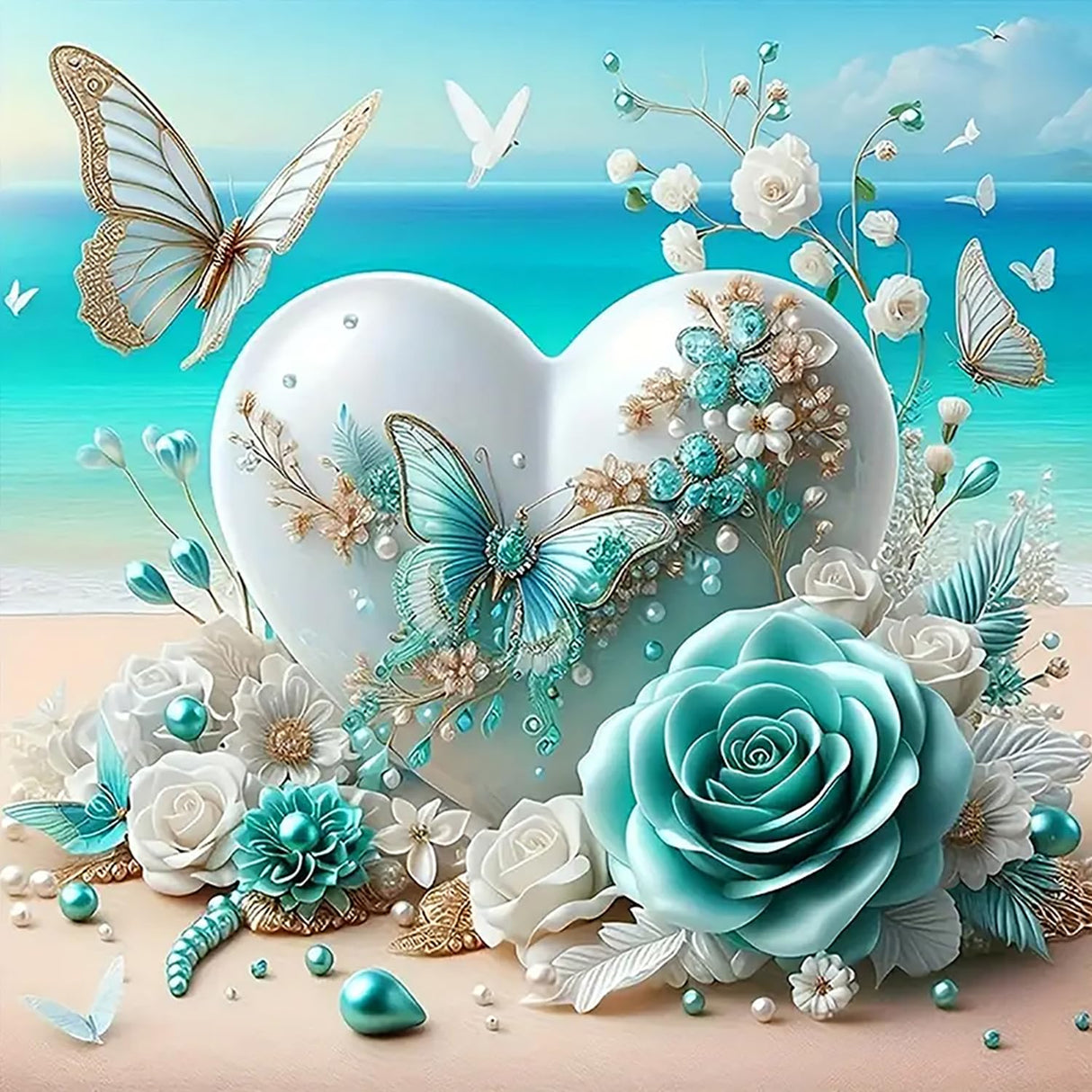 5D Diamond Painting Kits for Adults Beginners, Flowers Heart Diamond Art, DIY Full Round Drill Diamond Dot Gem Art, Butterfly Paintings by Diamond Home Wall Decor 13.78x13.78 Inch Acelii