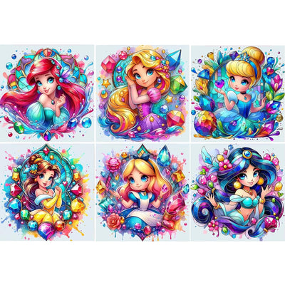DAZZLEDOTS Diamond Art Kits for Adults, 6 Pack Cartoon Diamond Painting Kits for Beginner Princess DIY 5D Full Drill Diamond Dots Crafts for Home Wall Decor Gifts 12x12 Inch