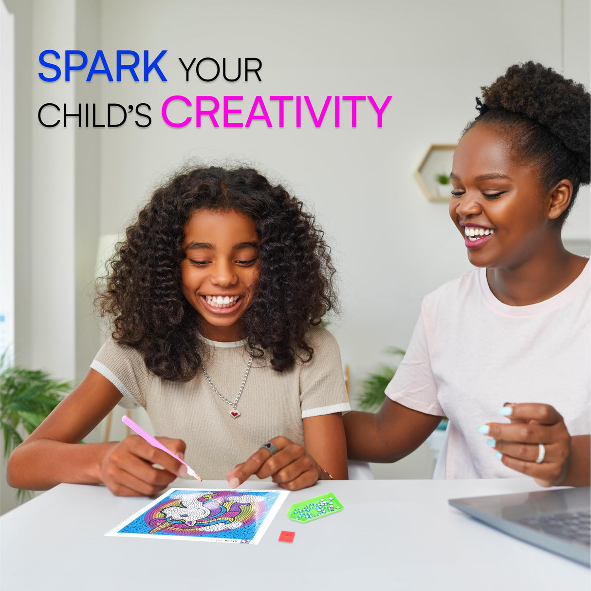 Neliblu Diamond Art for Kids - Enchanting Unicorn Theme - Includes Canvas, Frame, Diamonds, Glue, Tray, and Pen - DIY Arts and Craft Materials - Ideal Gift for Young Artists - 6"x6" Neliblu