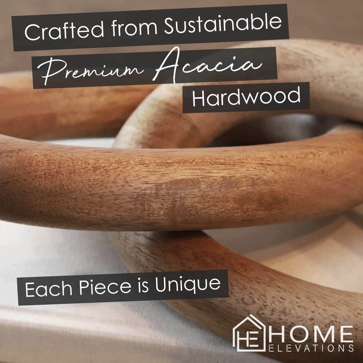 Product Elevations Acacia Wood Knot Decor - Modern Farmhouse Home Decor for Racks & Book Shelves - 13" Rustic 2 Chain Links Coffee Table Decor - Gift Ideas for Housewarming & Weddings Product Elevations