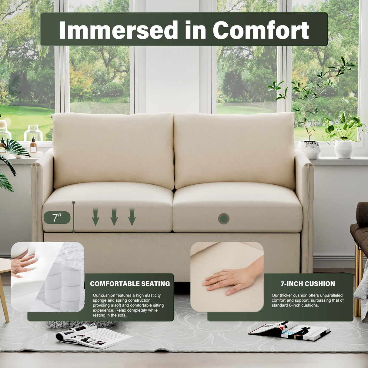 Ribilake Loveseat Sofa, 52” Small Couch for Living Room, Tool-Free Setup Sofas, 2 Seater Love Seats Couch for Bedroom, Home Office, Small Space, Beige Ribilake