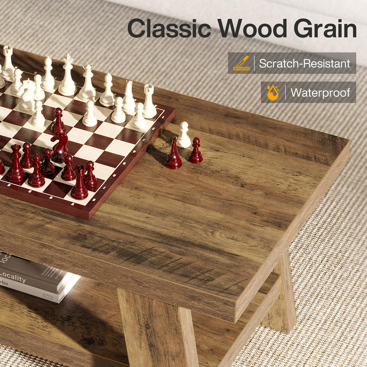 Tribesigns Farmhouse Coffee Table, Rustic Coffee Tables for Living Room, 47.24" Rectangular Wood Living Room Tables, 2-Tier Center Table with Storage for Apartment, Bedroom, Office (Rustic Brown) Tribesigns