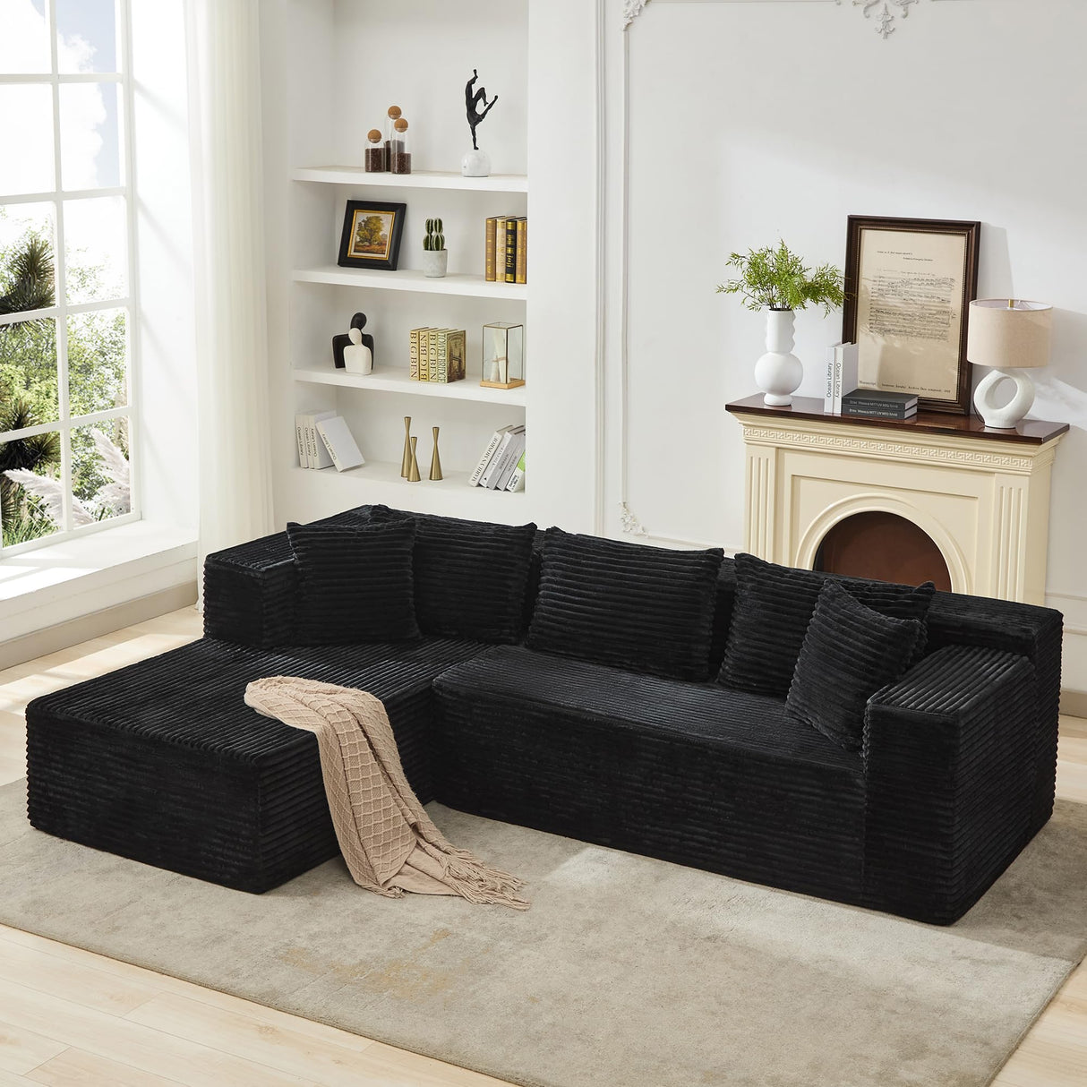 106" Cloud Sectional Couch with l-Shape Chaise,Modern Modular Sofa with Deep Seat, Upholstered Couches for Living Room Bedroom,No Assembly Required,Black GarveeHome