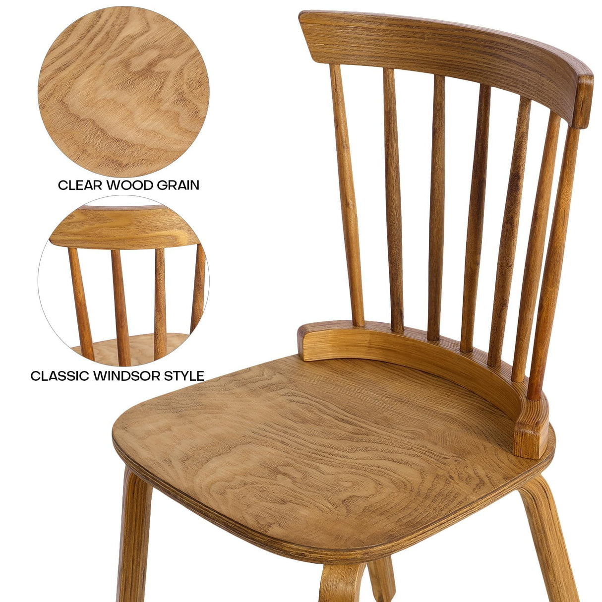 Bekrvio Windsor Chairs Set of 2, Farmhouse Spindle Back Dining Chairs with Bentwood Legs, Solid Wood Armless Dining Room Chair for Kitchen Room, Living Room, Vintage Country Style, Distressed Brown Bekrvio