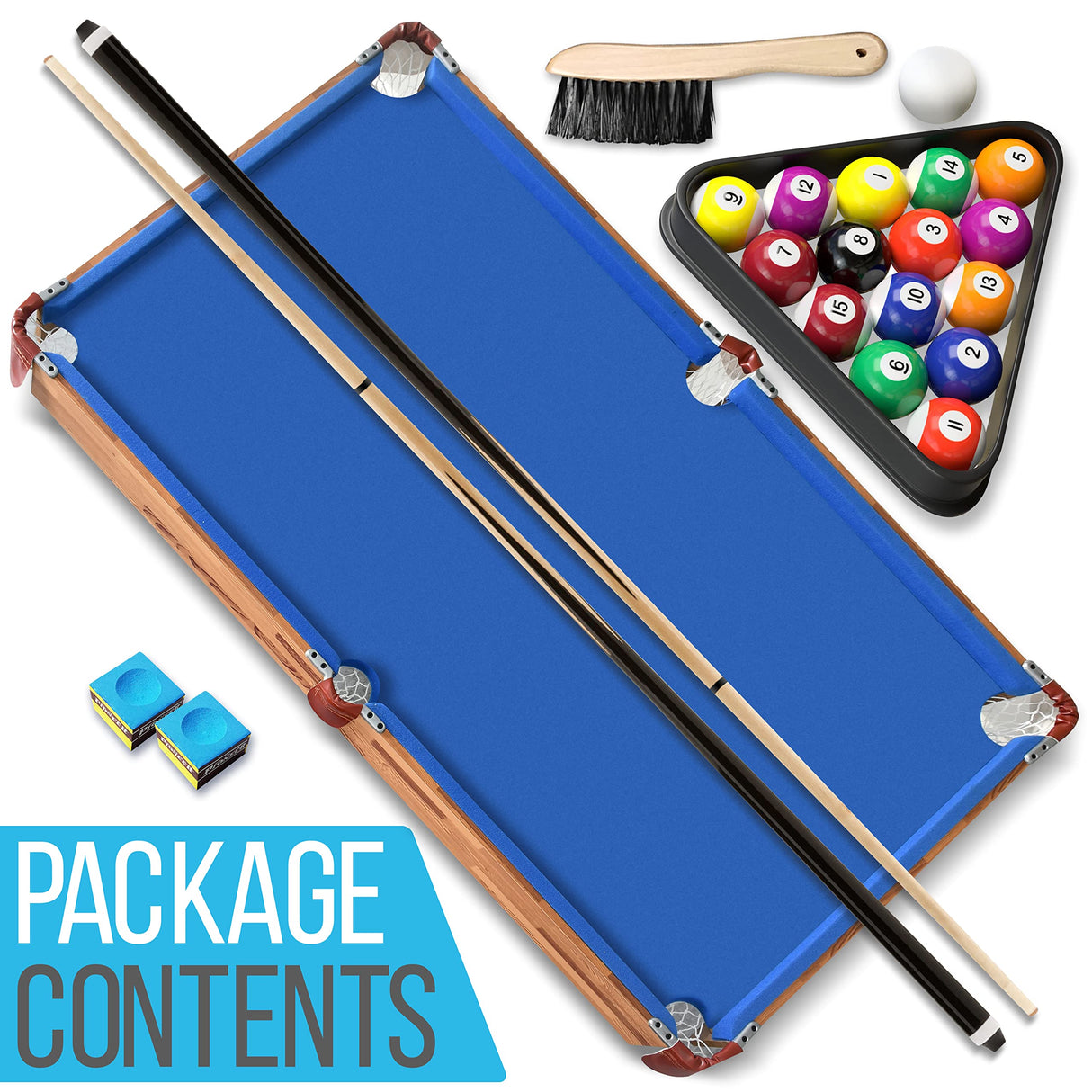 SereneLife 4.5ft Folding Pool Table, 54in Portable Foldable Billiards Game Table for Kids and Adults with Accessories, Indoor and Outdoor Games with Sticks, Cue, Balls and Triangle, Blue SereneLife
