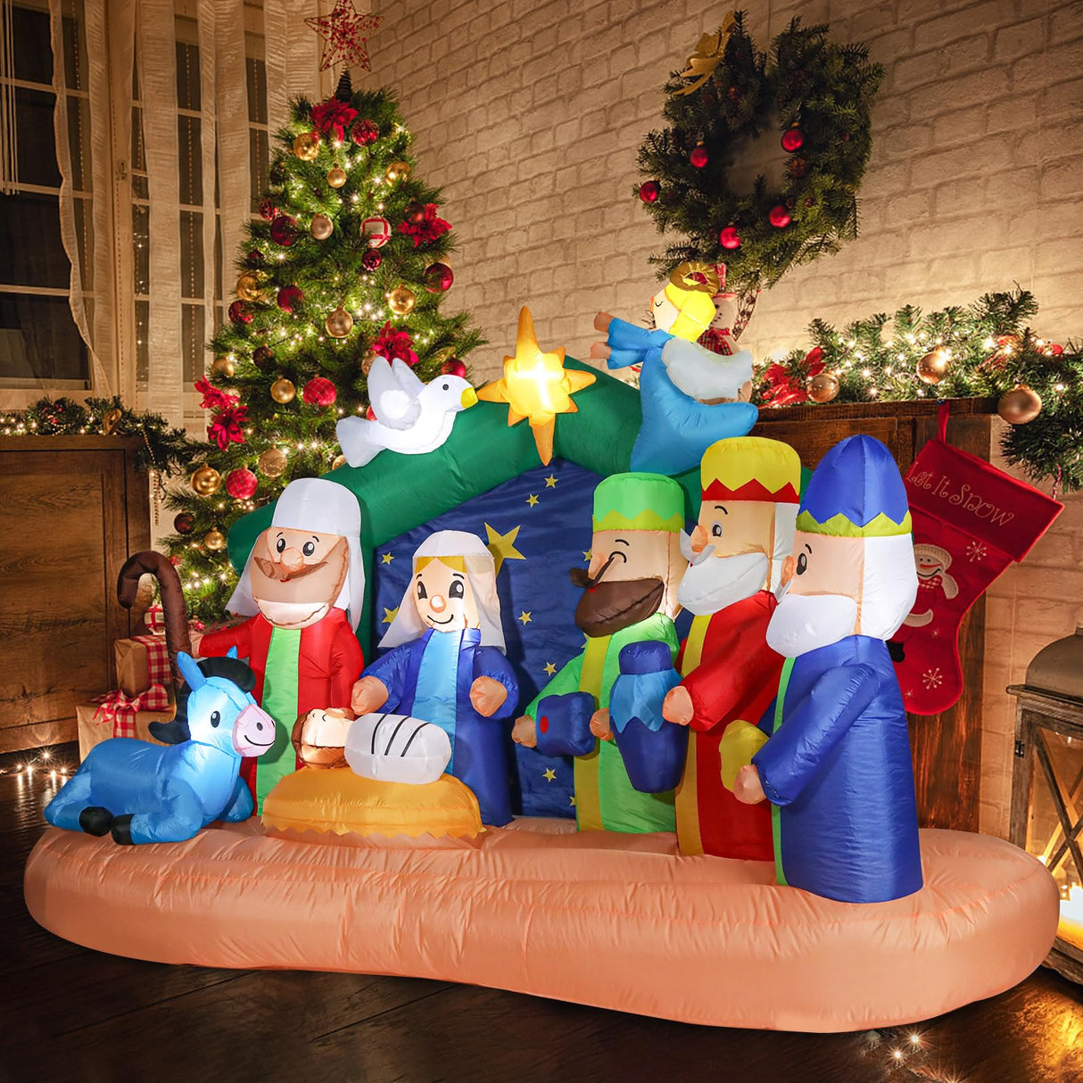 Christmas Inflatables Outdoor Nativity Scene - Inflatable Christmas Blow Up Yard Decorations Nativity Sets with LED Lights Outdoor Indoor Holiday Party Lawn Yard Decor Afirst