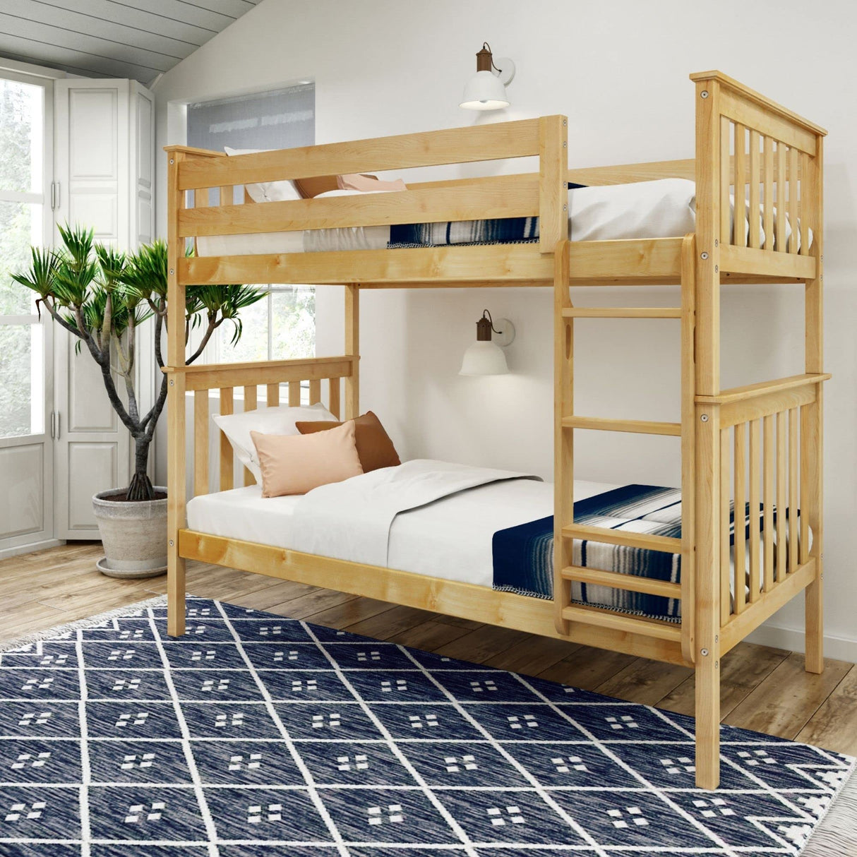 Classic Twin Over Twin Wooden Bunk Bed by Plank+Beam – Space-Saving Design with Ladder and Solid Support Plank+Beam