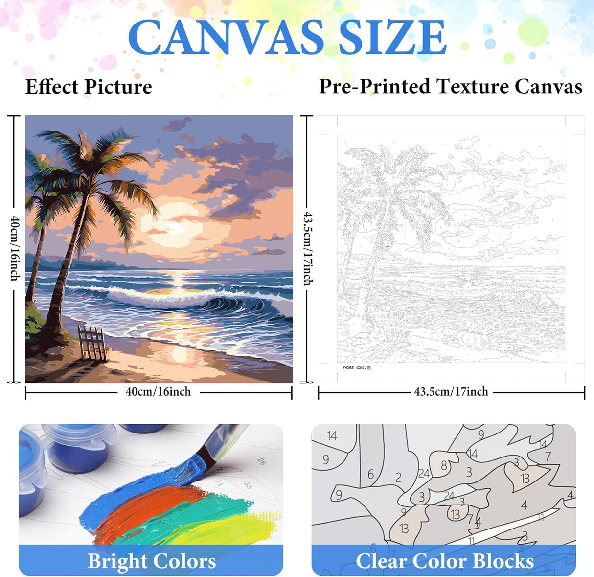 ARPADAMO Adults Beginners Paint by Number Kits,Coconut Tree Beach Sunset Scenic Painting by Number Kits On Canvas,Without Frame DIY Oil Painting Acrylic Paints, Home Wall Decor Gift 15.6×15.6in ARPADAMO