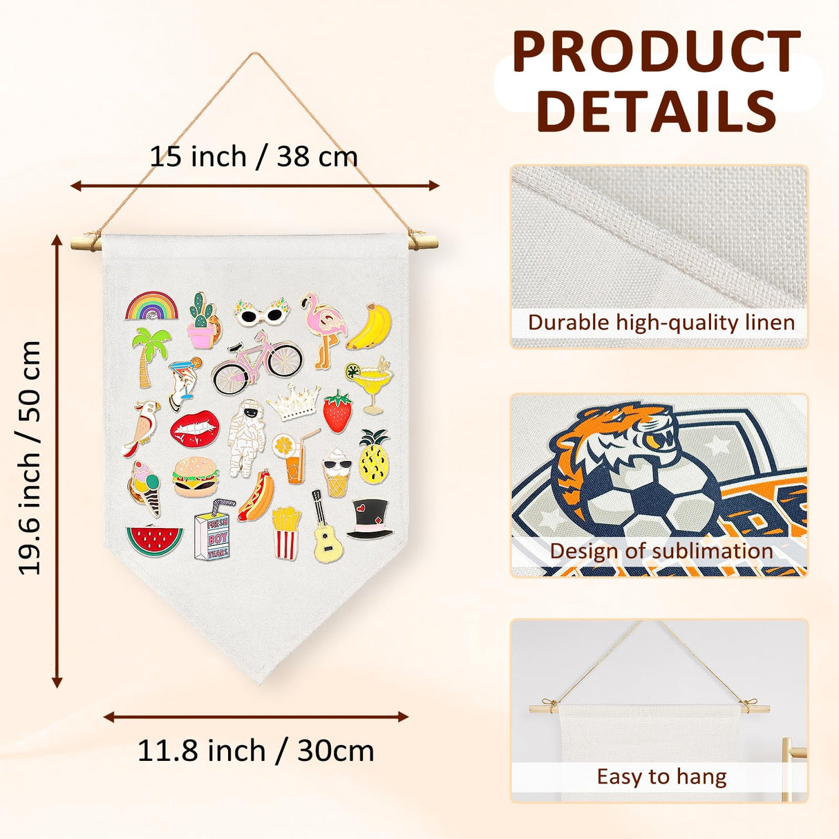 Beclumas 10 Pack Sublimation Blanks Pin Display Banner Enamel Pin Wall Display Banner Pin Display Pennant Wall Hanging Brooch Jewelry Storage Case Blank Hanging Flag Banner for Room Decor Beclumas