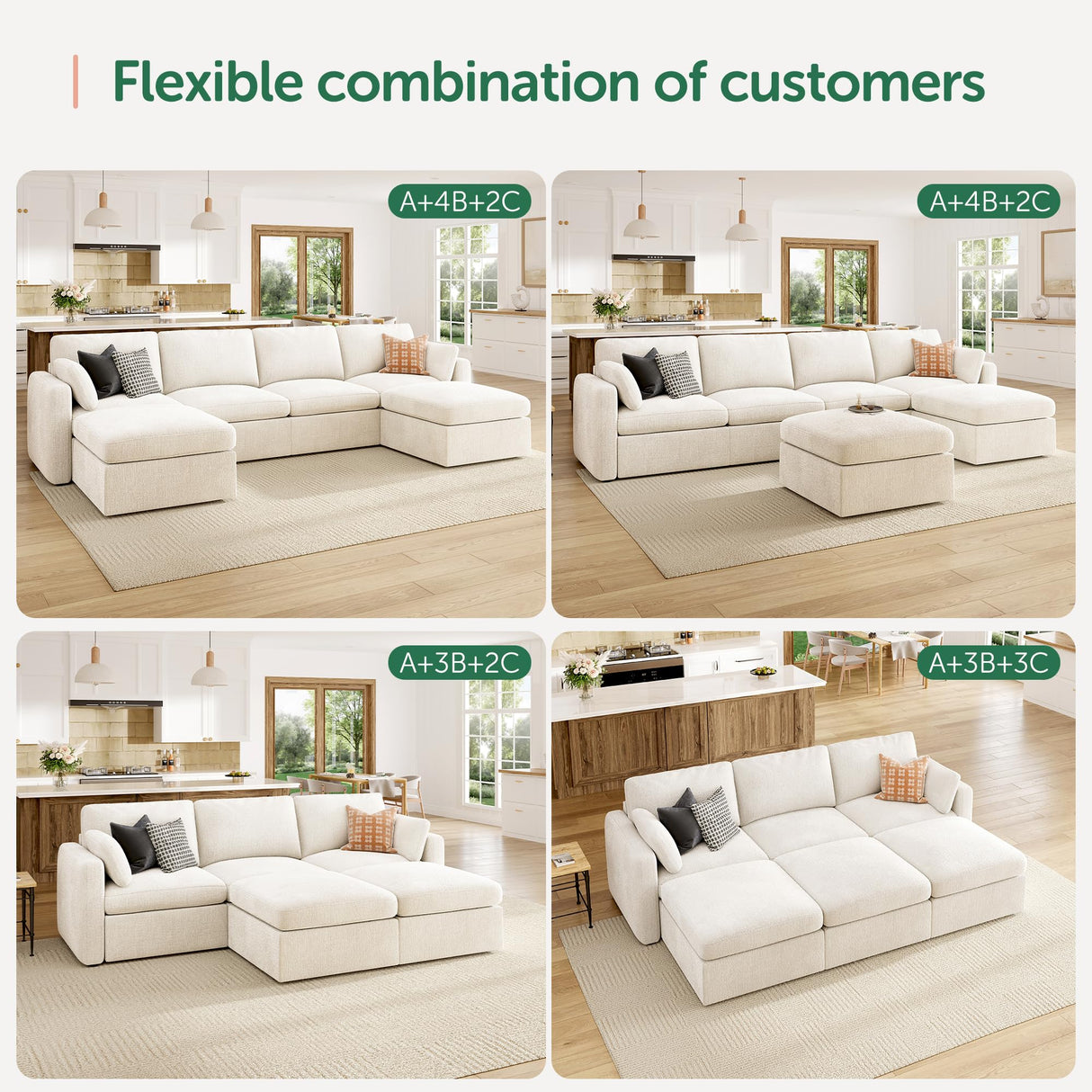 HONBAY Modular Sectional Couch with Storage Seats, L Shaped Sectional Sofa with Storage, Chenille Sectional Couches for Living Room, Beige HONBAY