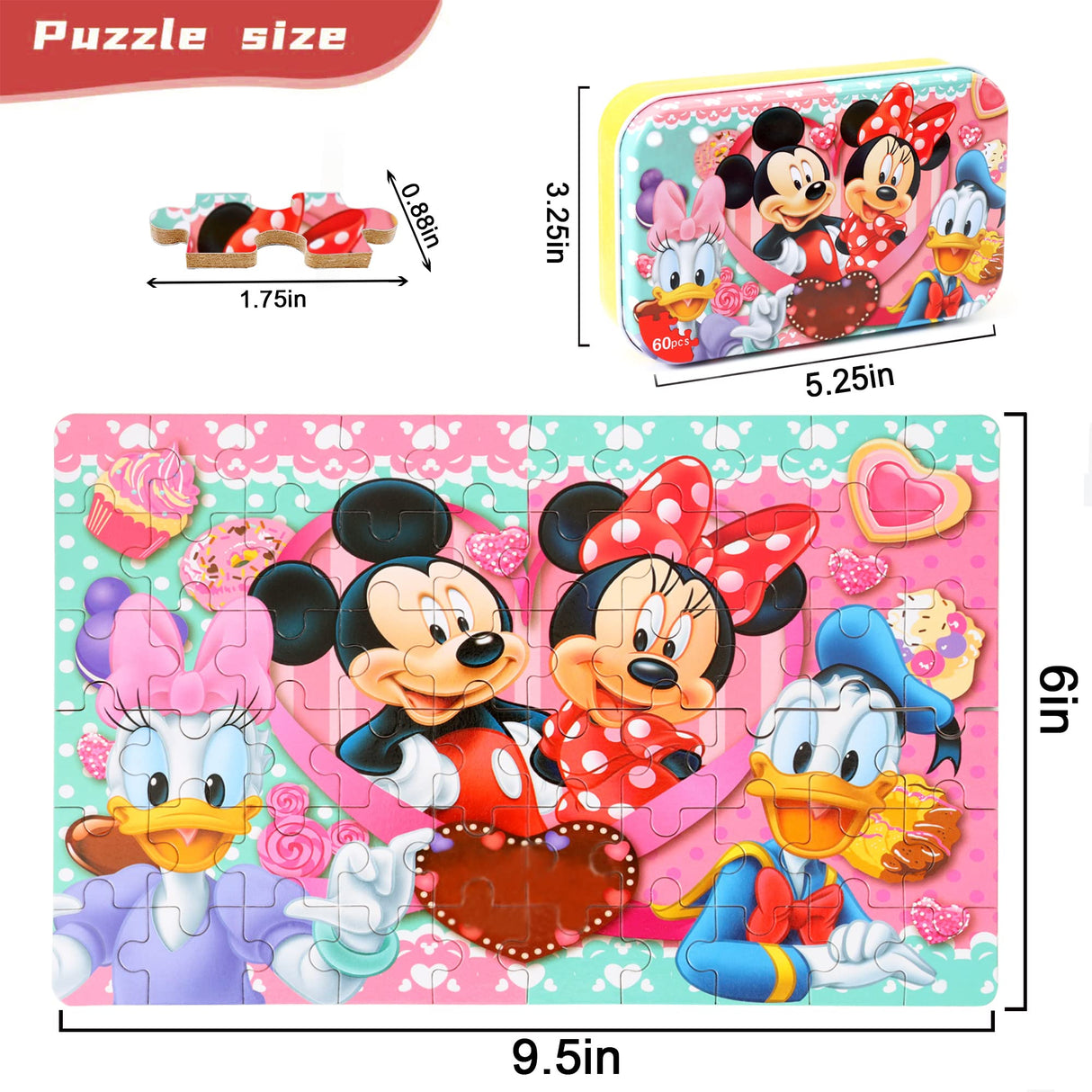 MZZOTOY Puzzles for Kids Ages 4-8, 60 Pieces Puzzles for Kids Ages 3-5 in a Metal Box Jigsaw Puzzles Girls and Boys Educational Puzzlese Toys Gifts MZZOTOY