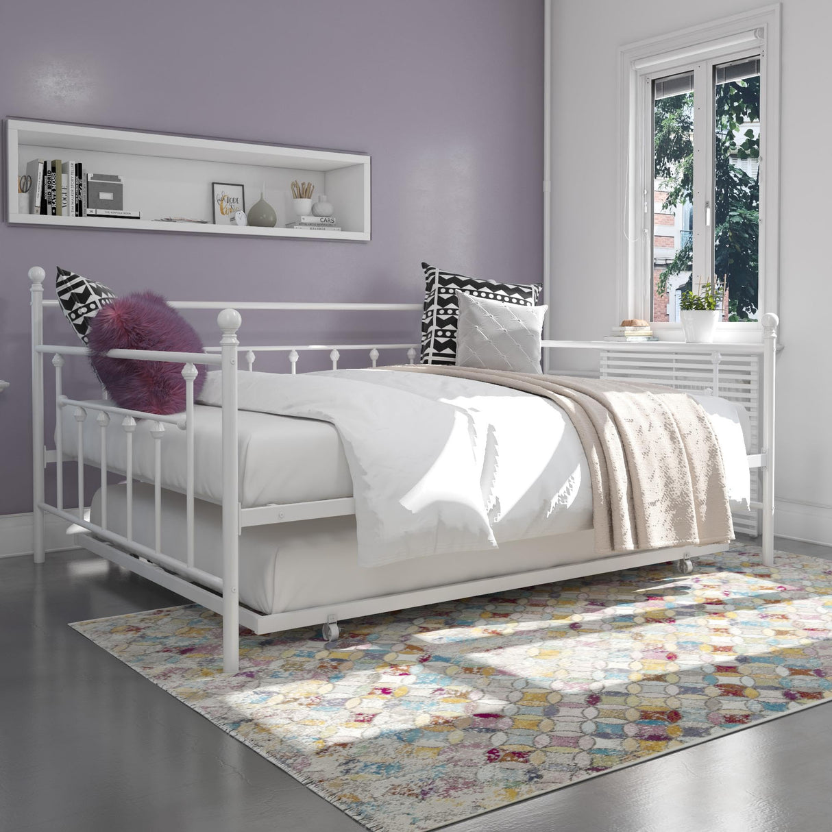 DHP Manila Metal Queen Size Daybed and Full Size Trundle (White) DHP