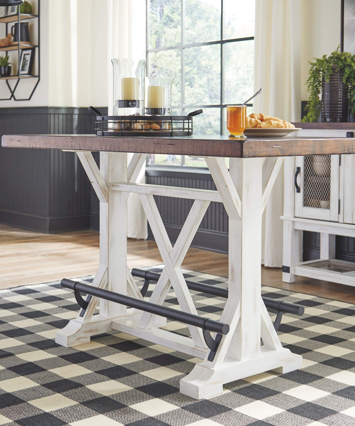 Signature Design by Ashley Valebeck Rustic Farmhouse 36" Counter Height Dining Table, Brown & White Signature Design by Ashley