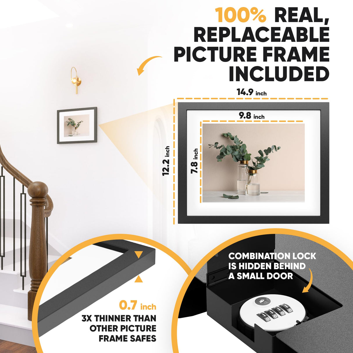 Elder Welder® Hidden Wall Safe | 100% Real, Replaceable Picture Frame Included | Robust Metal Build | Combination Lock | Fits Perfectly Between 16" | Hidden Safe | Small In Wall Safe Between Studs Elder Welder