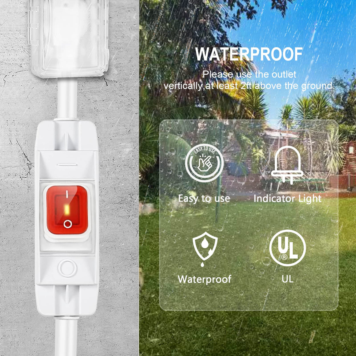 Outdoor Waterproof Extension Cord with Switch - 3 Prong, On/Off Switch with SJTW Extension Cord, Heavy Duty, 125v/250v (15 Ft, White) Makevivi