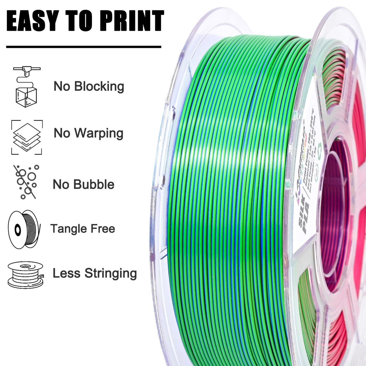 LOCYFENS PLA Filament 1.75mm, Silk Rainbow Color PLA Filament, Tri Color 3D Printer Filament Red Blue Green, Fit to AMS, 1kg/Spool LOCYFENS