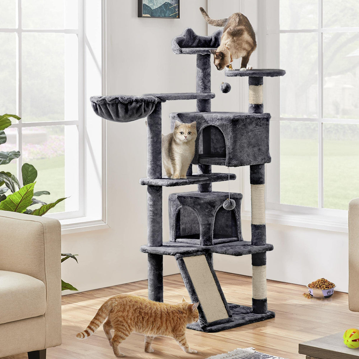 Topeakmart 57 inches Multi-Level Cat Tree Cat Condo with Scratching Posts Kittens Activity Tower Pet Play House Furniture Topeakmart