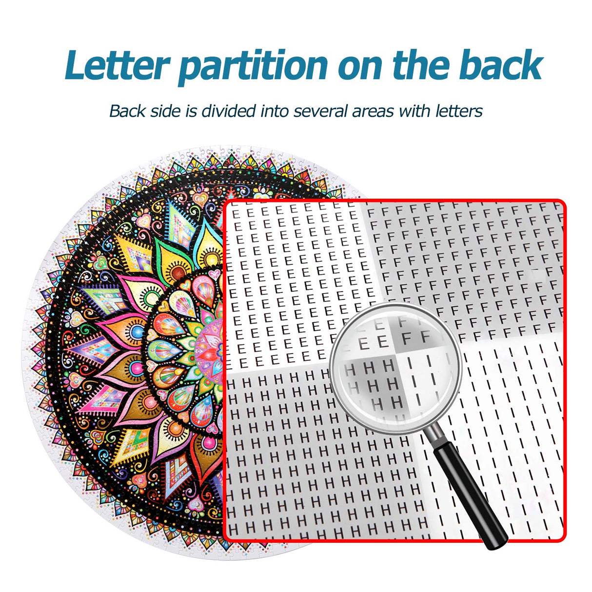 Bgraamiens Puzzle-Geometric Colorful Mandala-1000 Pieces Creative Geometric Round Blue Board Colorful Mandala Jigsaw Puzzle Bgraamiens