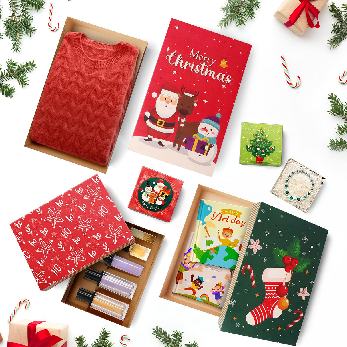 EverMerry 18 Piece Christmas Gift Boxes, with Lids for Presents Decorative Shirt Box for Xmas Holiday, Gift Wrapping with 12 Designs and 4 Sizes for Christmas Shirt, Sweaters EverMerry